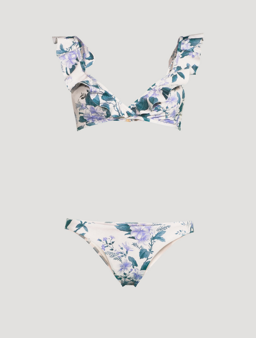 Zimmermann Cassia Waterfall Frill Bikini Set In Hydrangea Floral Print