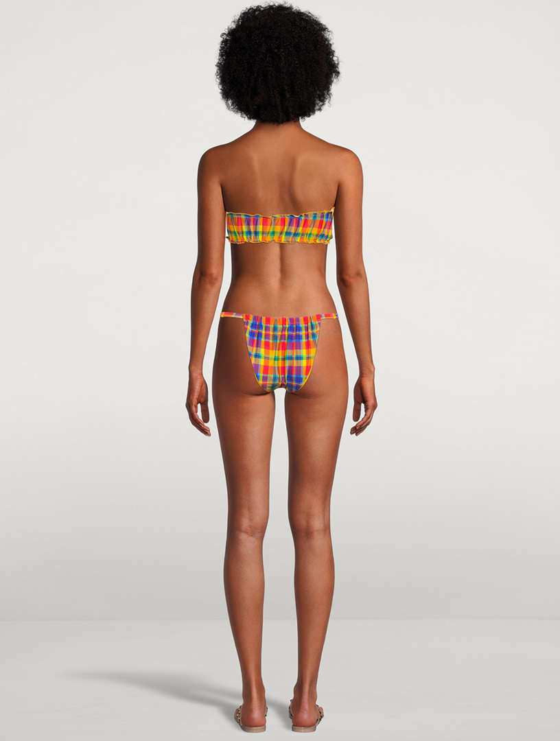 WEWOREWHAT Scrunchie Bandeau Bikini Top In Plaid Print Holt Renfrew