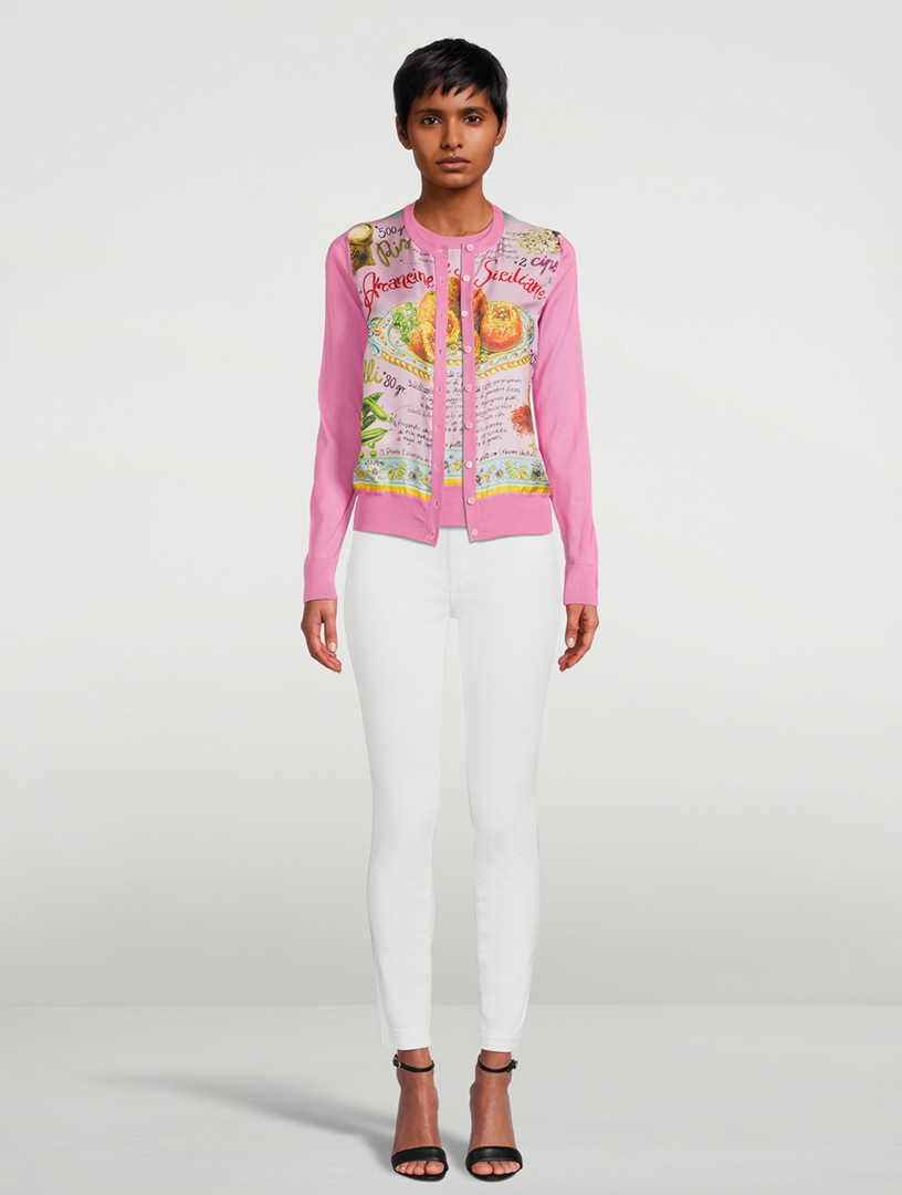 Dolce Gabbana Silk And Twill Cardigan In Arancini Print Holt Renfrew