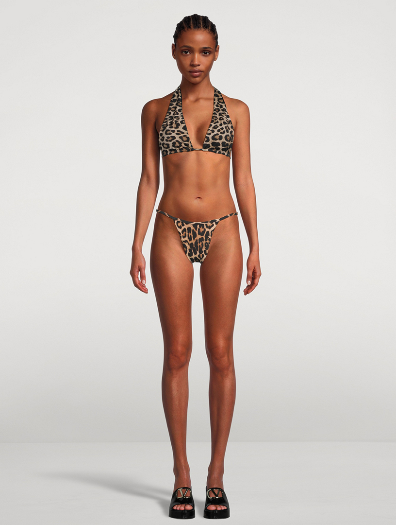 GOOD AMERICAN Reversible Ruched Bikini Top In Leopard Print Holt Renfrew