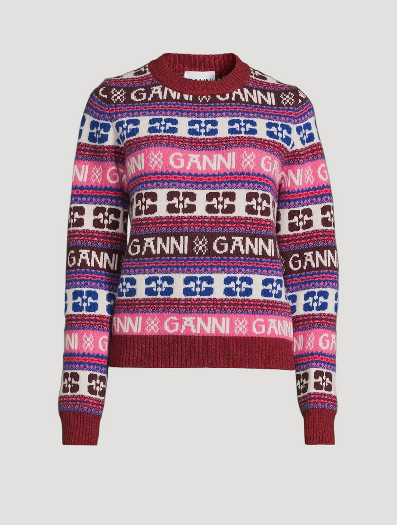 Ganni Wool Blend Logo Jacquard Sweater Holt Renfrew