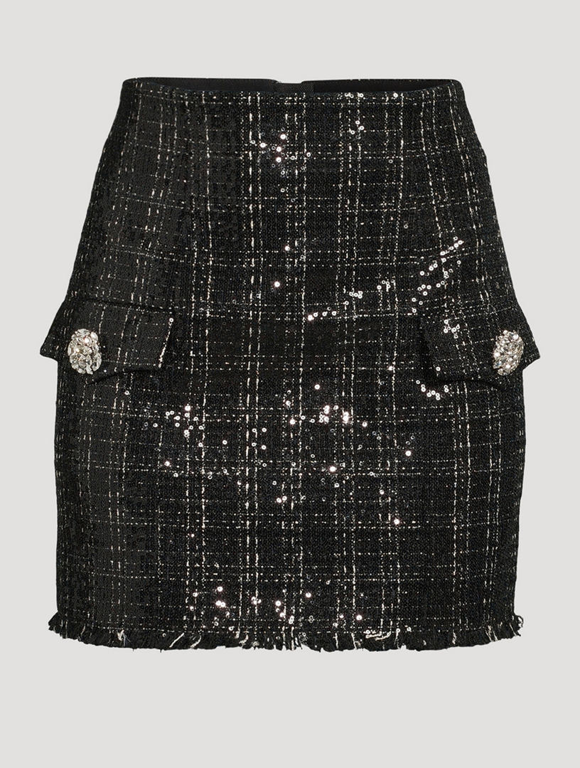 BALMAIN Sequin Tweed Mini Skirt Holt Renfrew