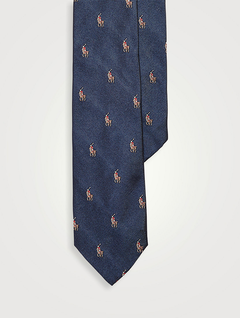 Embroidered Polo Pony Silk Tie