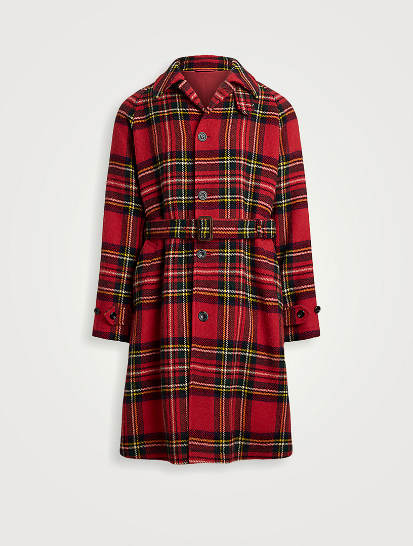 Plaid Wool Tweed Balmacaan Coat