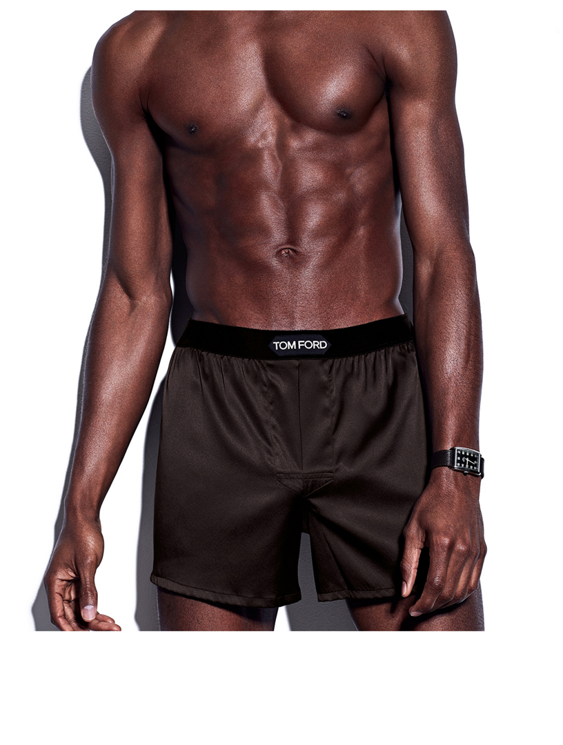 TOM FORD Solid Silk Short Boxers With Logo