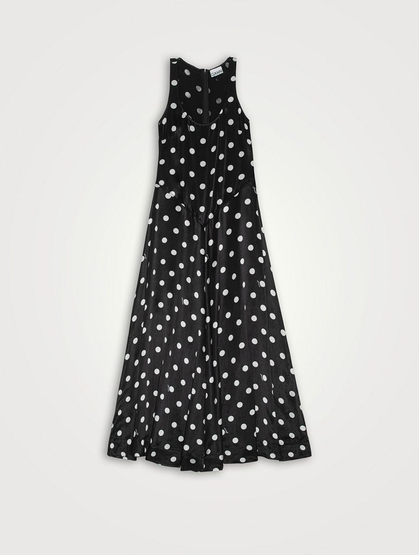 Re Cut Satin Sleeveless Maxi Dress In Polka Dot