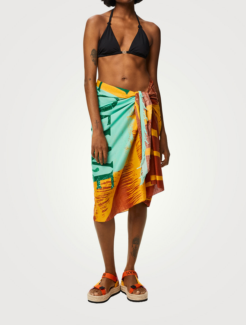 Womens Loewe Swimwear, Paula's Ibiza Sarong In Logo Print  Orange