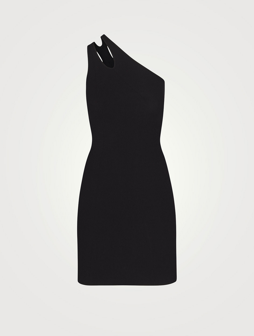 soft lounge cut out one shoulder dress Black Ribbed One Shoulder Cut Out Slit Dress Small