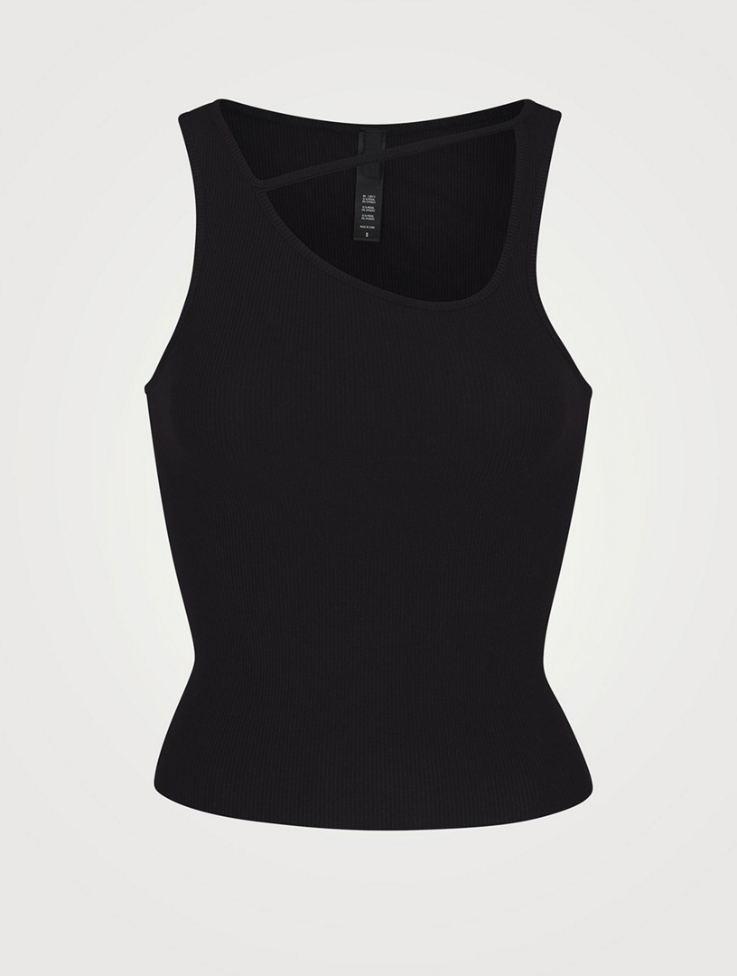 Black Soft Lounge Tie Front Crop Tank Top by SKIMS on Sale