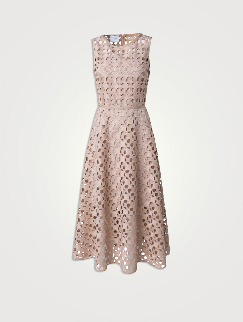 Dot Cut Out Embroidered Belted Dress