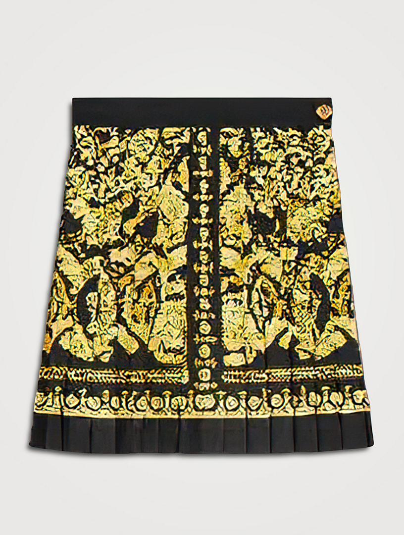 Versace Blue Muti Barocco Print Silk Pleat Mini Skirt - IT40 / 4