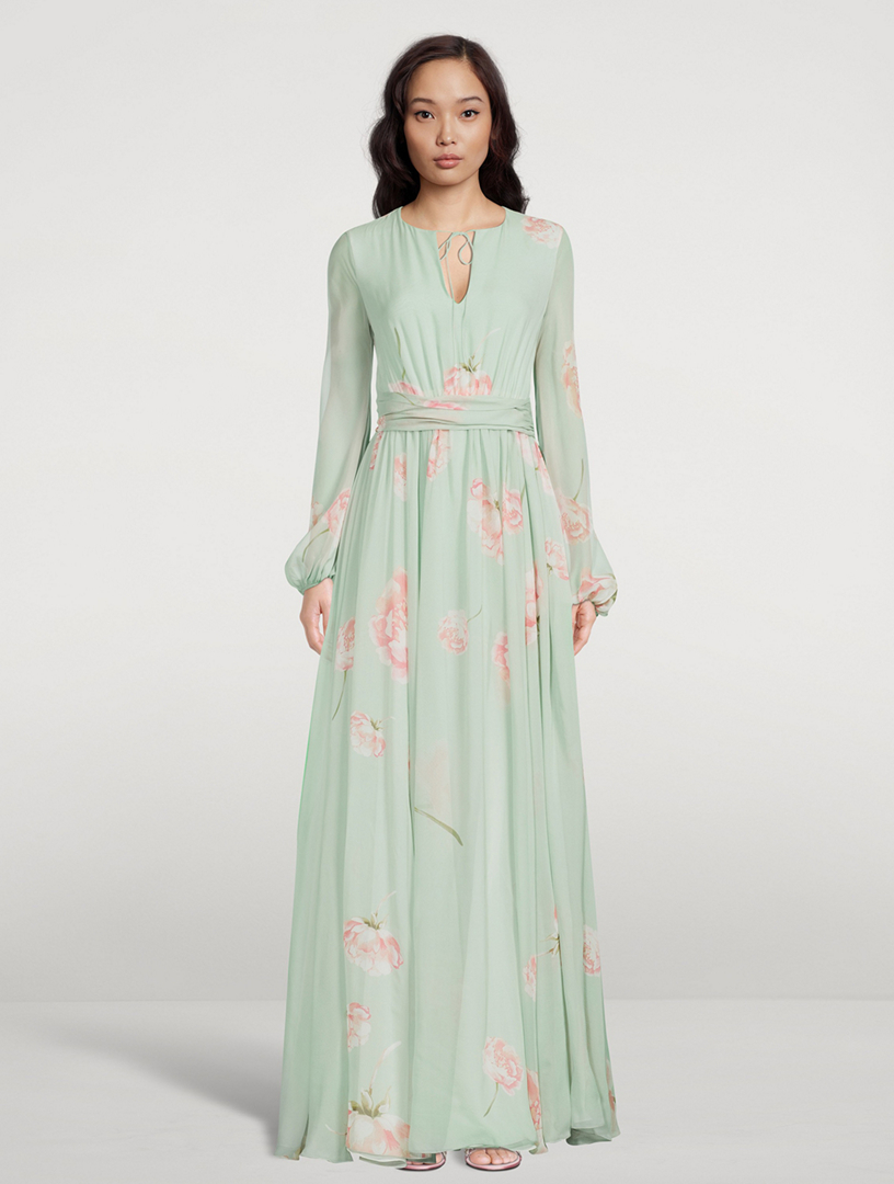 Silk Georgette Gown Winter Rose Print