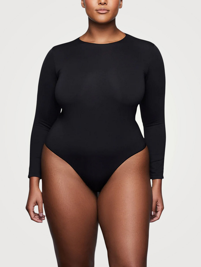 SKIMS Black Essential Thong Long Sleeve Bodysuit - Complete Price