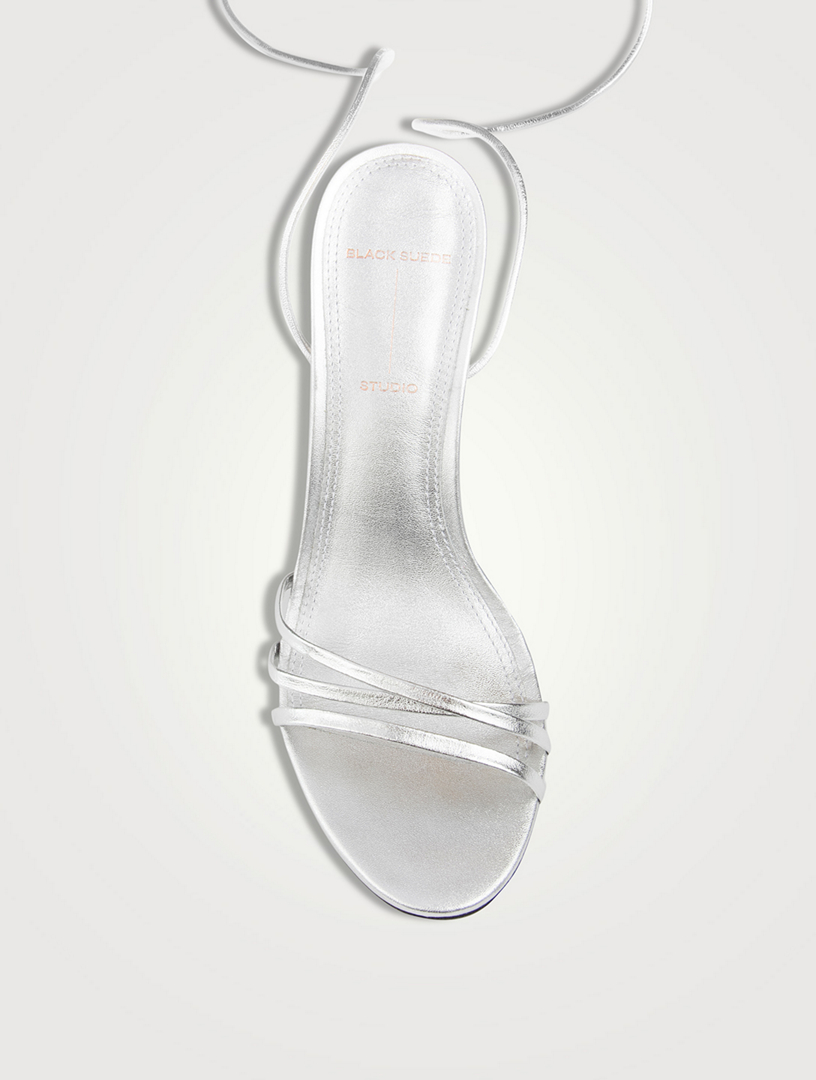 Leandra Metallic Leather Ankle-Wrap Sandals