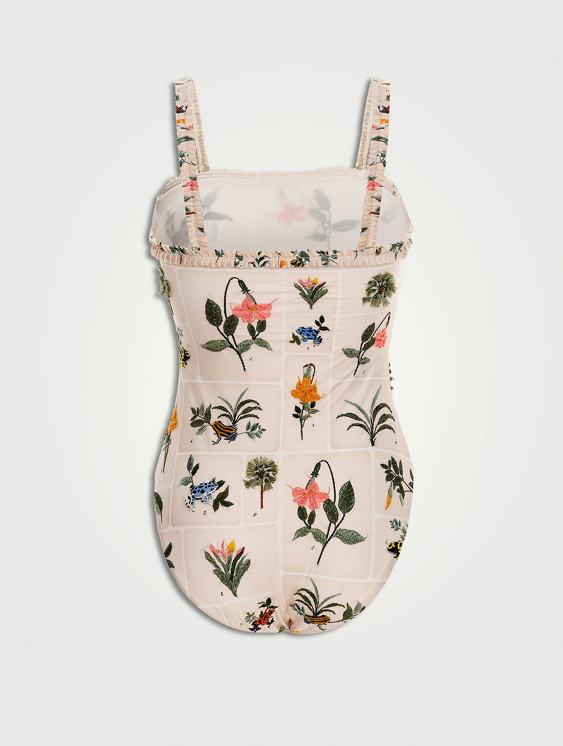 Limon Ruffle Trim One-Piece Swimsuit Botanical Print