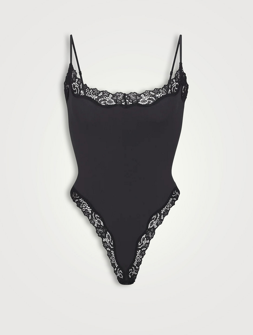 Lace Trim Downtown Cami Thong Bodysuit