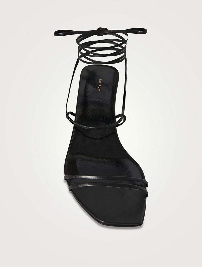 Graphic Leather Ankle Tie Sandals