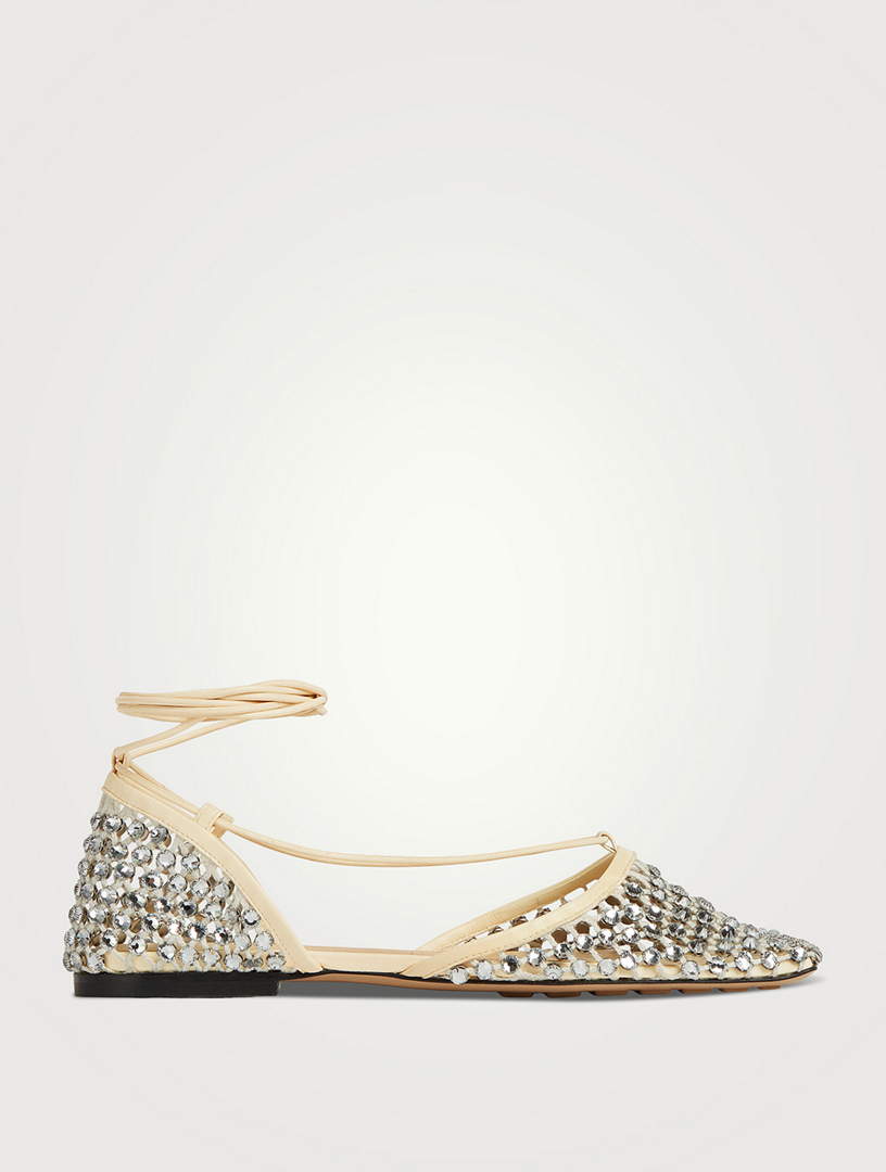 Sparkle Stretch Mesh Flats With Self-Tie Ankle Strap