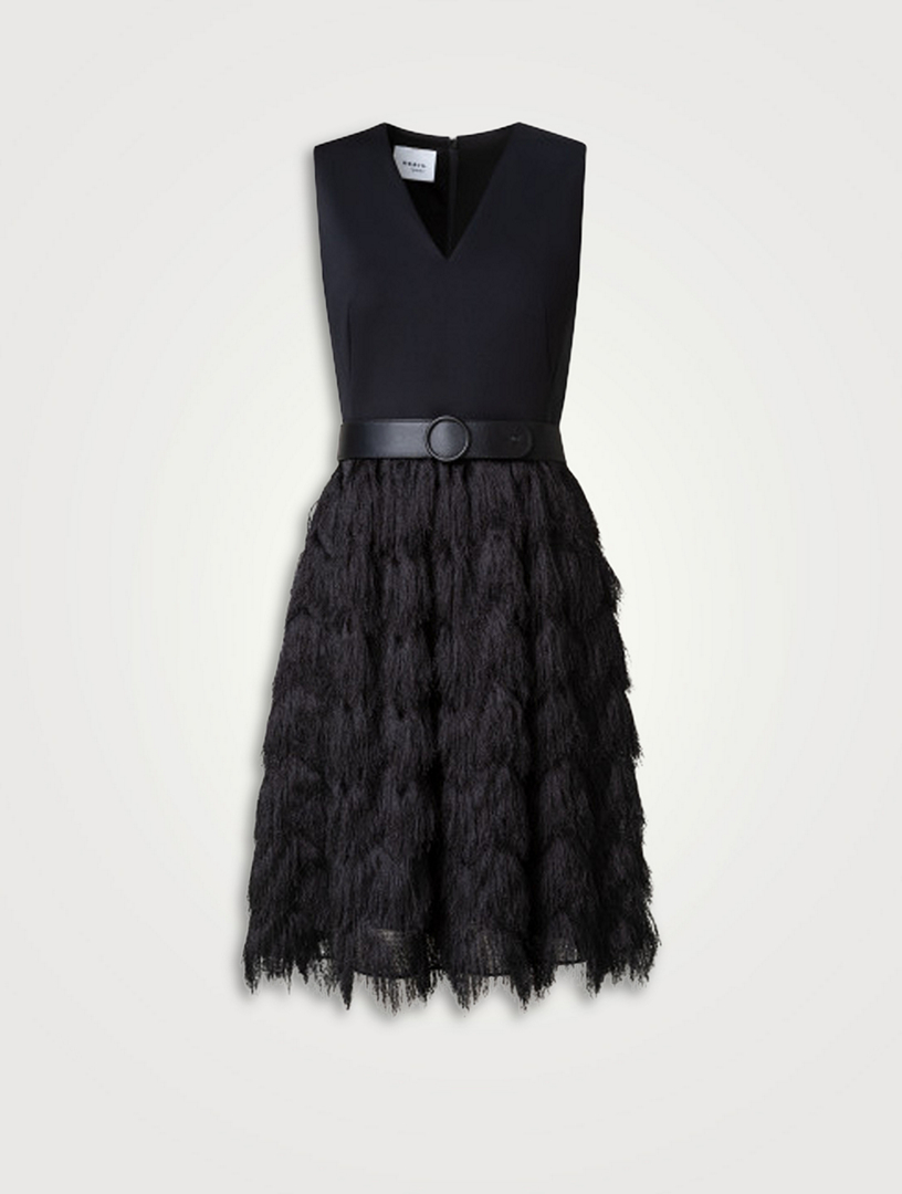 AKRIS PUNTO Fringe-Trimmed Belted Dress | Holt Renfrew