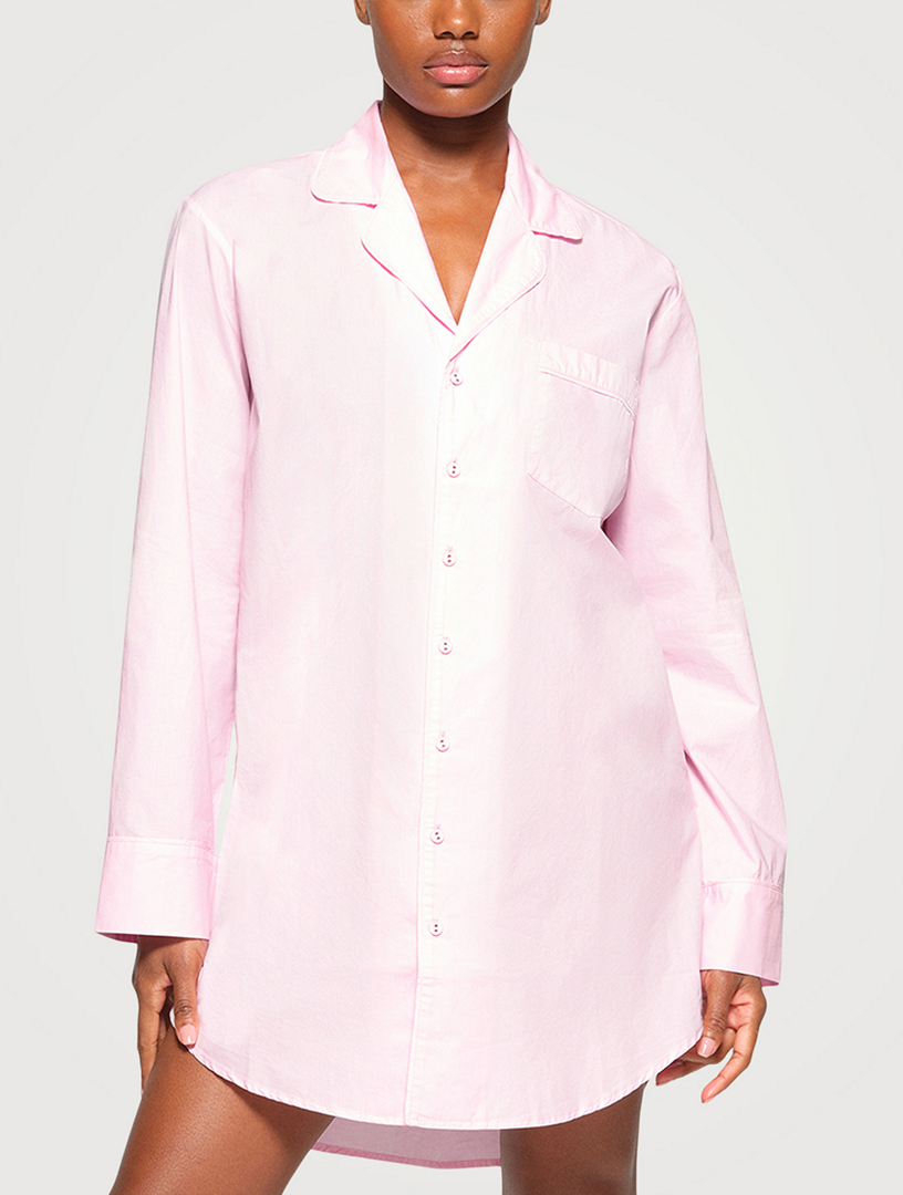 White Poplin Sleep Cotton Button Up Shirt