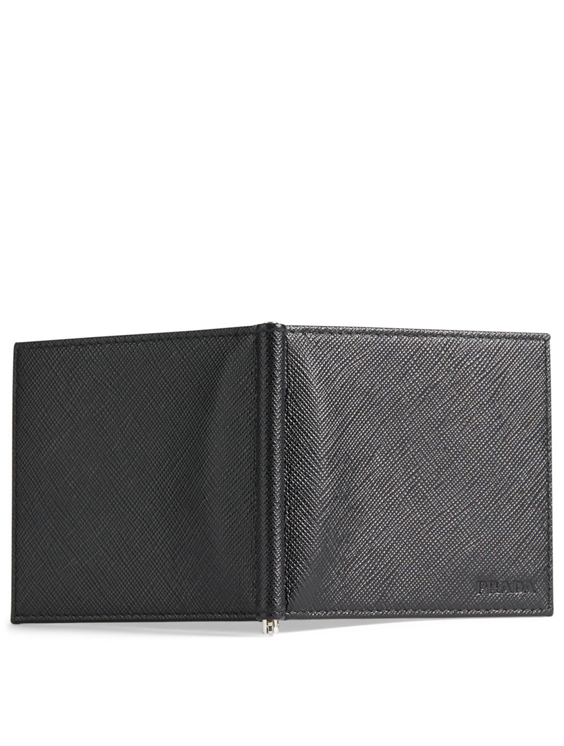 PRADA Saffiano Money Clip Wallet  Wallet, Leather wallet, Money