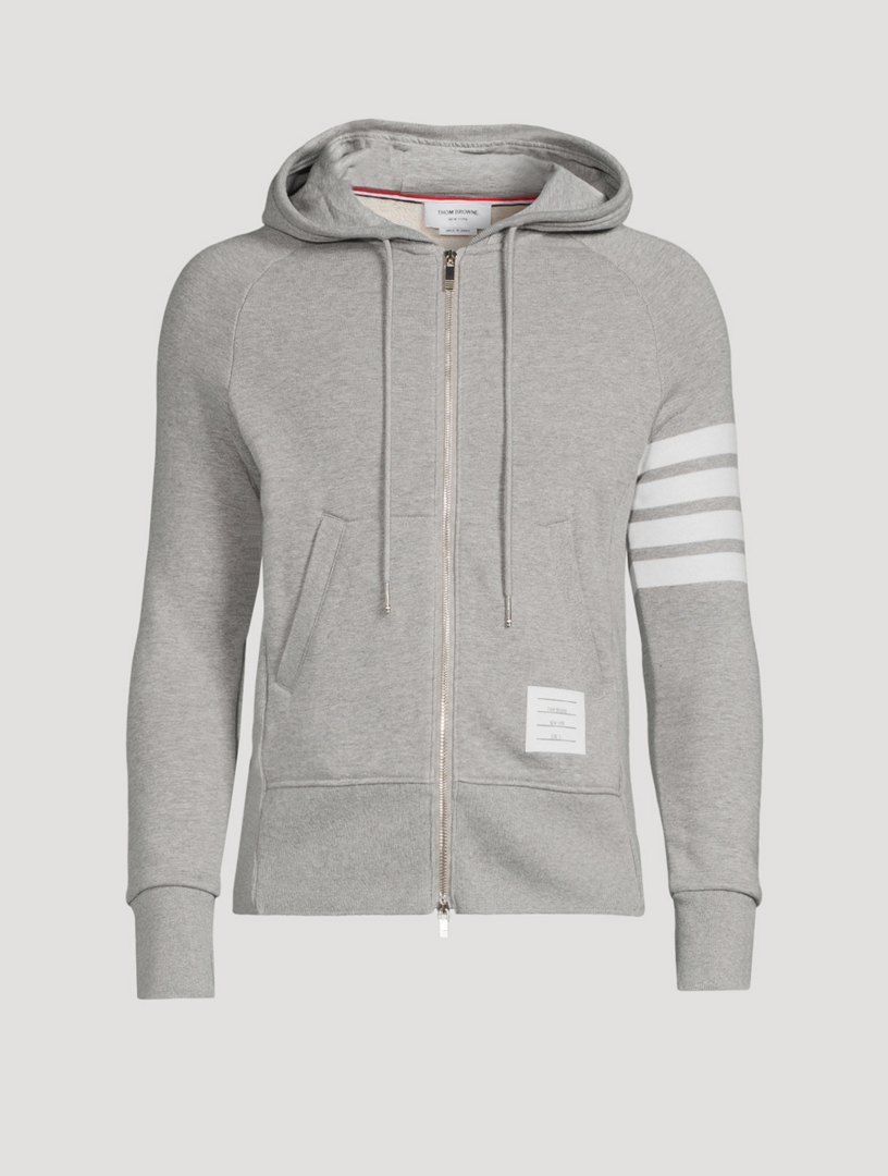 Cotton Zip Hoodie With Four-Bar Stripe