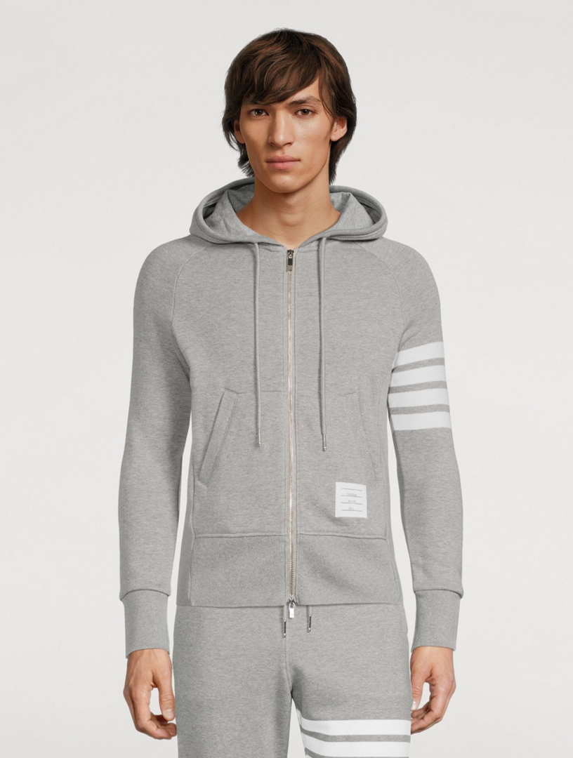 Cotton Zip Hoodie With Four-Bar Stripe