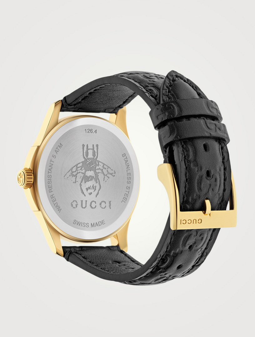 G-Timeless Signature Leather Strap Watch