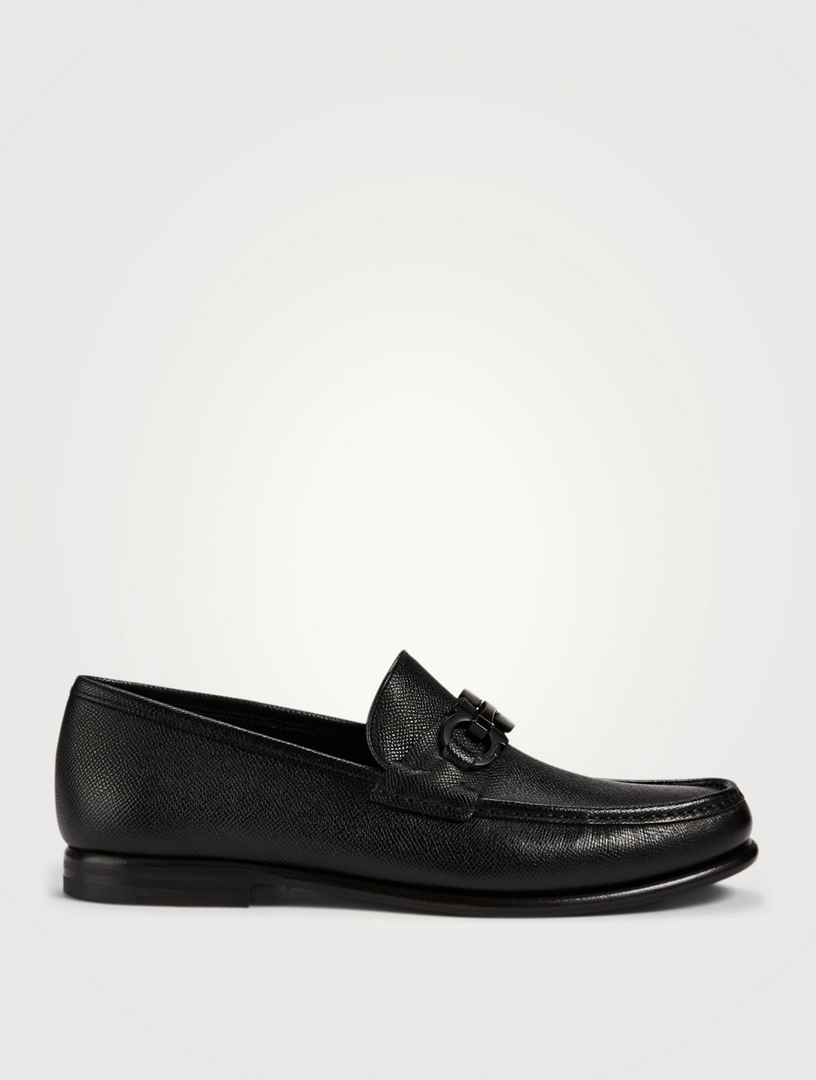 Salvatore Ferragamo Men's Tangeri 8 Black Textured Leather Slip On Loafers  Shoes