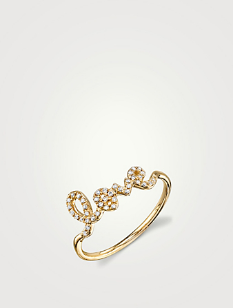 Bague «love» en or à 14 ct décorée de diamants