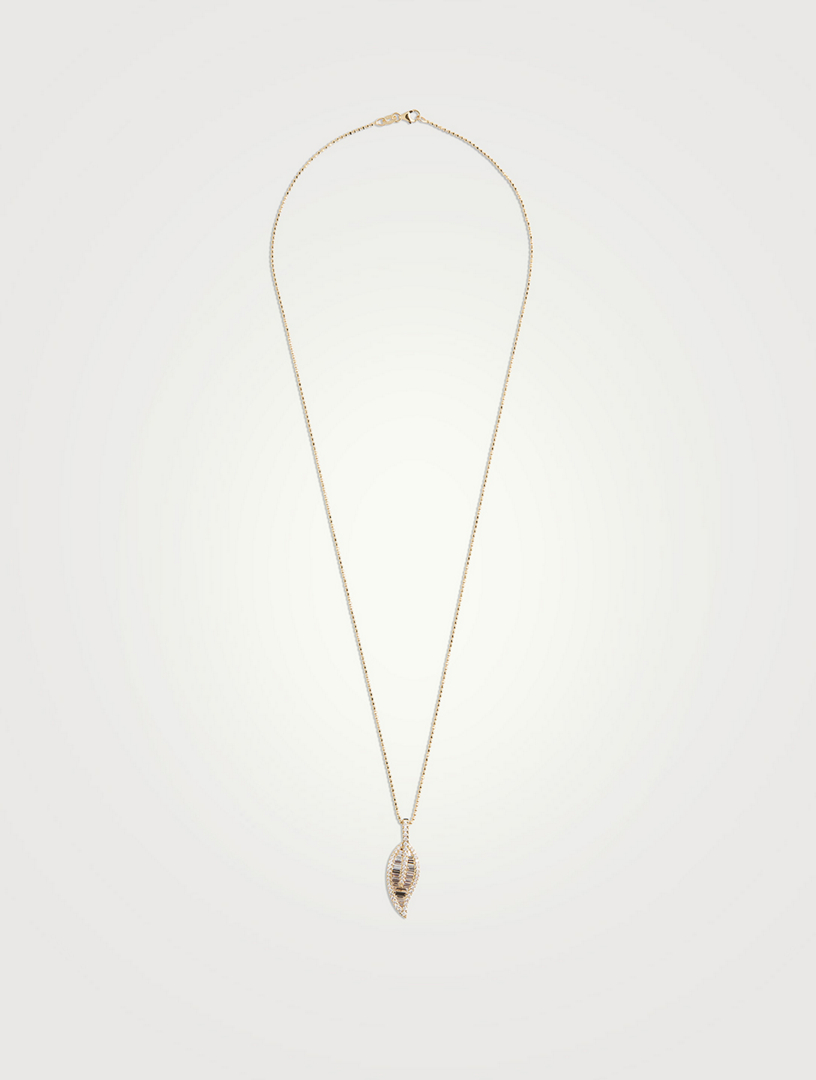 Large 18K Gold Leaf Necklace With Diamonds