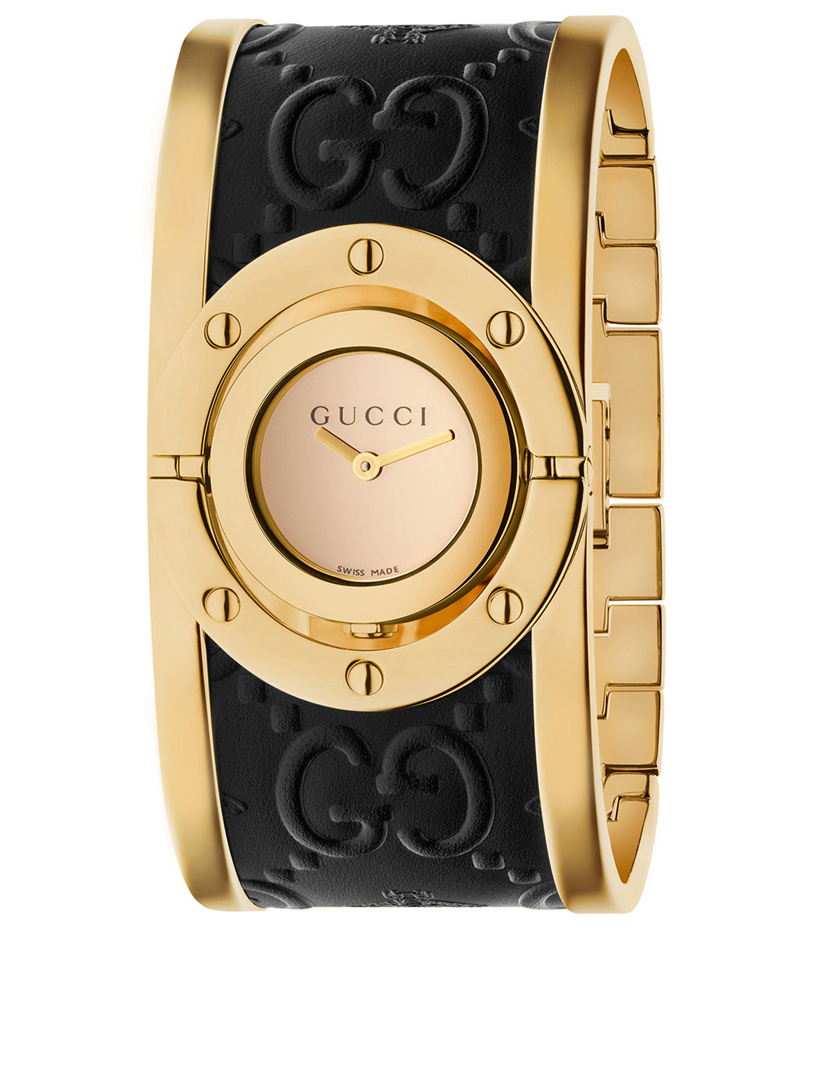 Gucci leather hot sale cuff watch