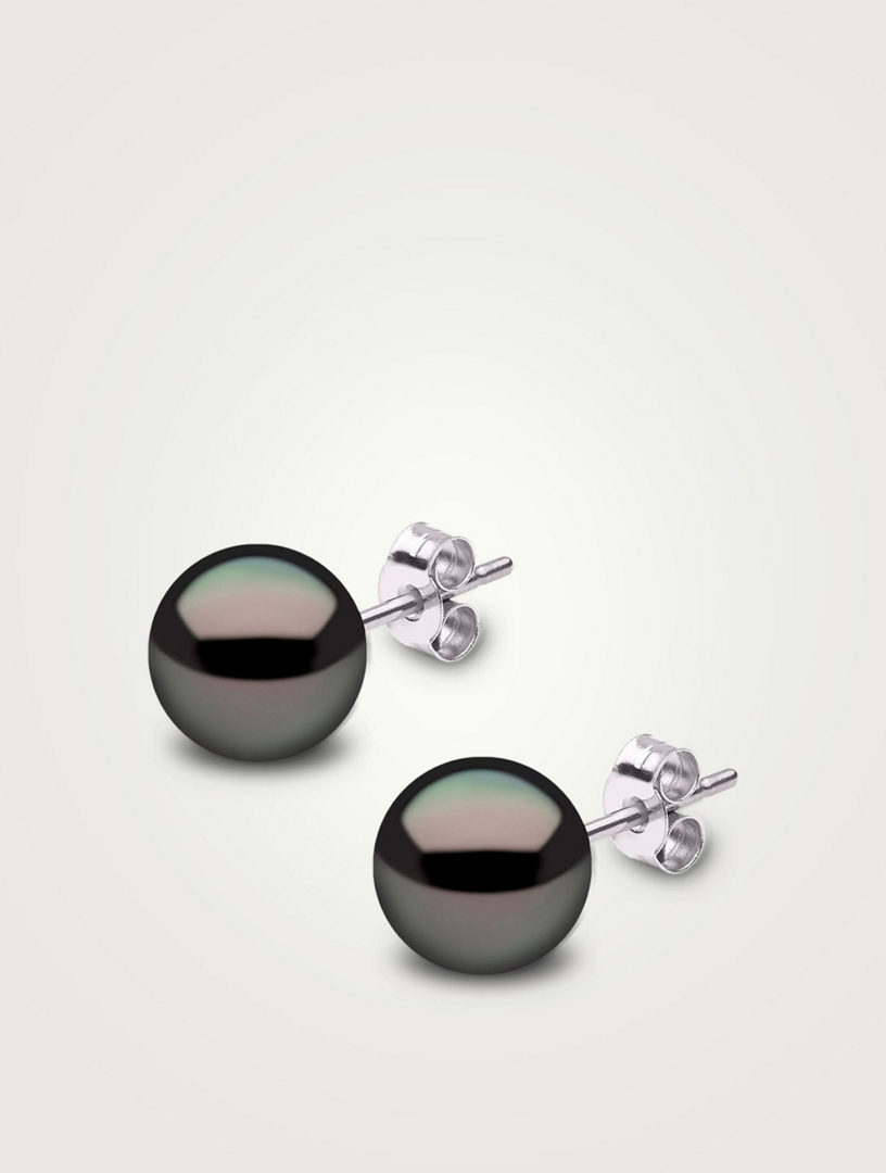 Medium 18K White Gold Tahitian South Sea Pearl Stud Earrings