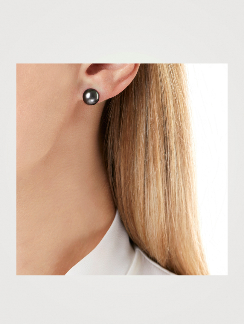 Medium 18K White Gold Tahitian South Sea Pearl Stud Earrings