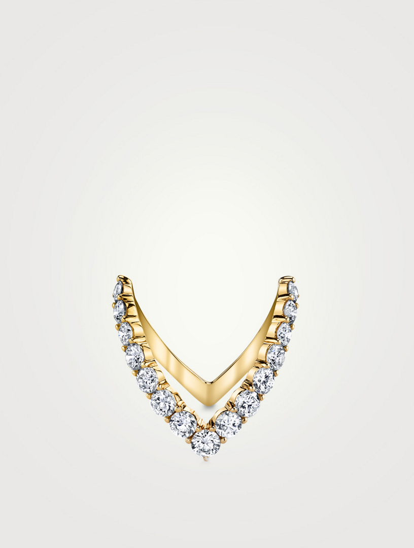 18K Gold V Ring With Diamonds