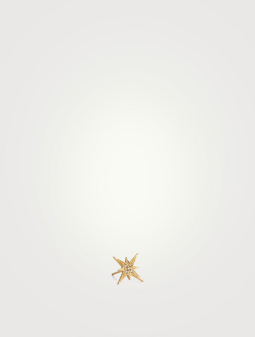 Small 14K Gold Starburst Single Stud Earring With Diamonds
