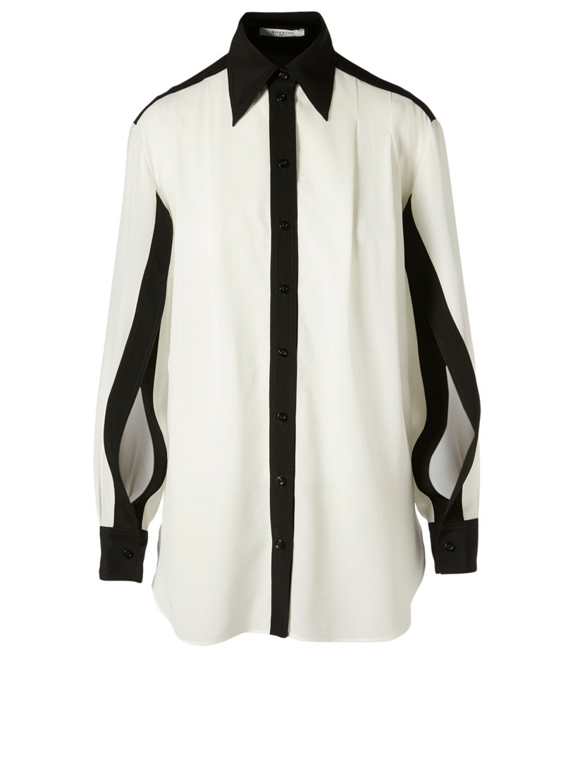 Chemise bicolore en soie à manches fendues