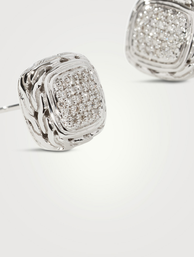 Carved Chain Pavé Stud Earrings
