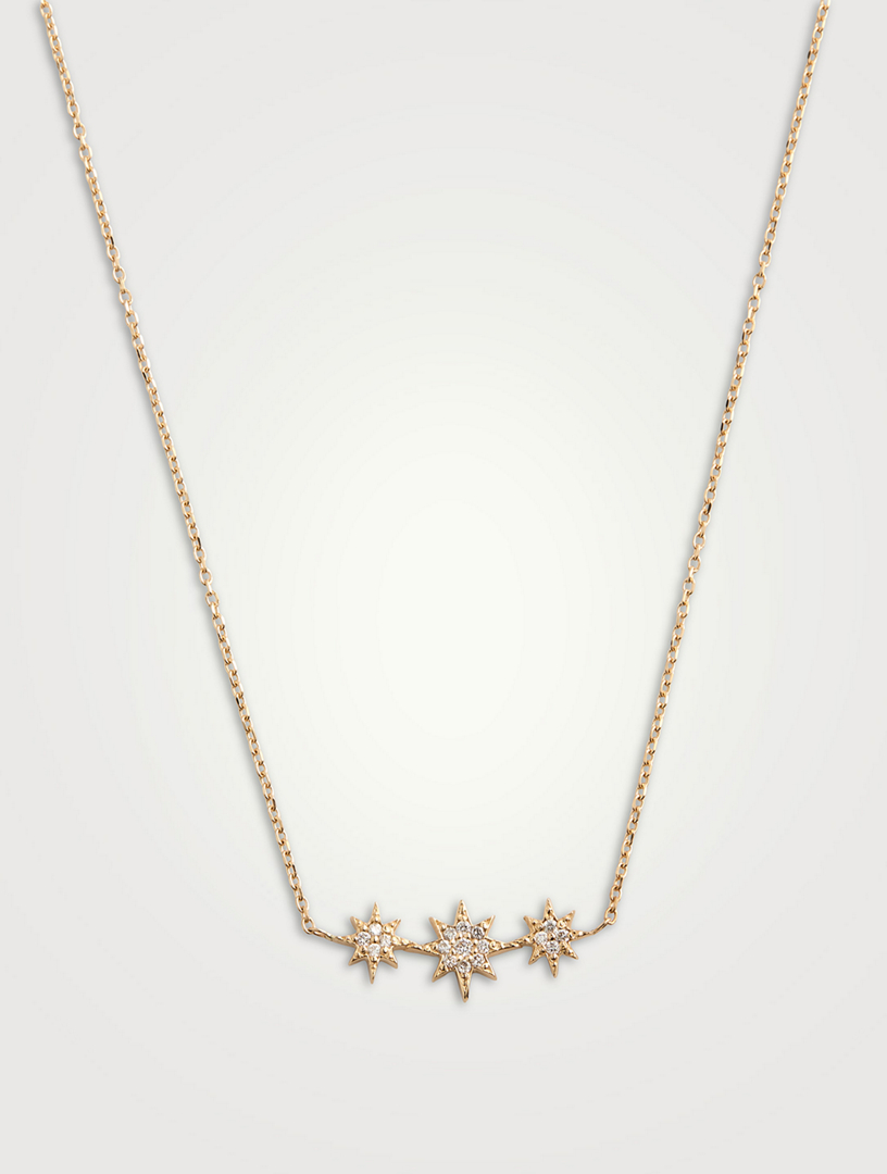 Aztec 14K Gold North Star Micro Bar Necklace With Diamonds