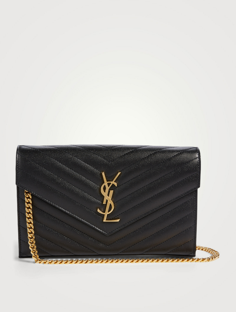 Saint Laurent Monogram Envelope Chain Wallet, White, One Size