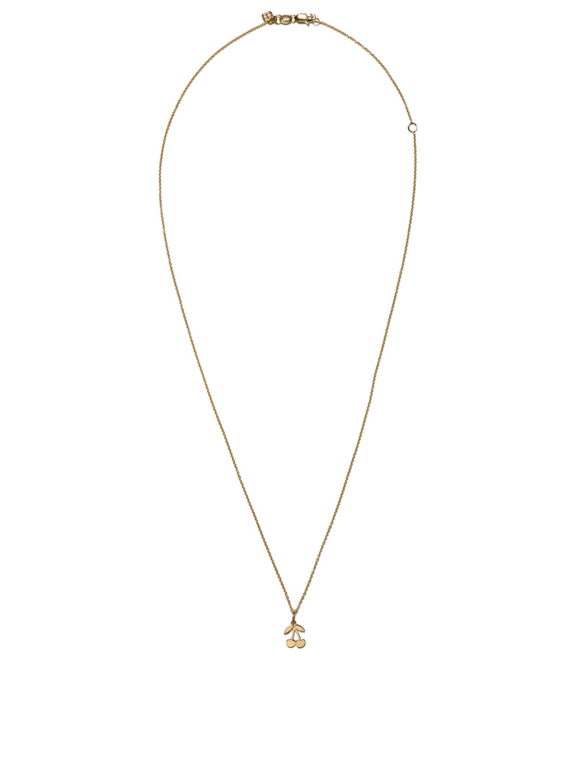 Tiny Pure 14K Yellow Gold Cherries Charm Necklace