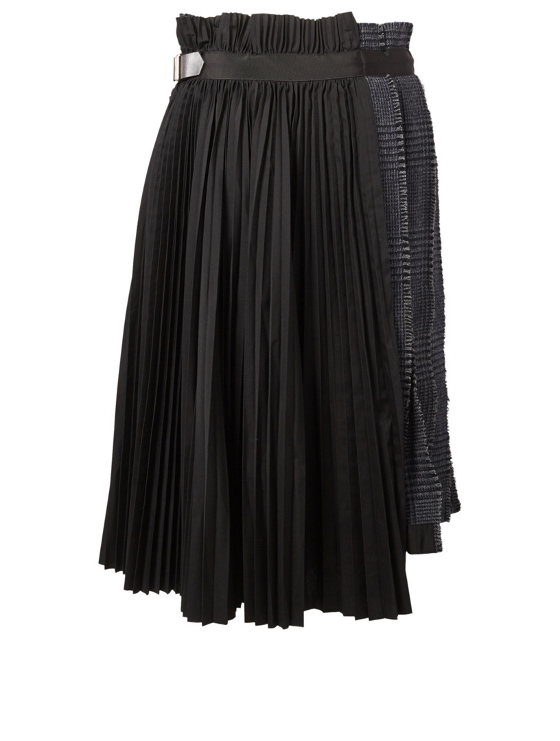 Wool Pleated Skirt Glen Check Print