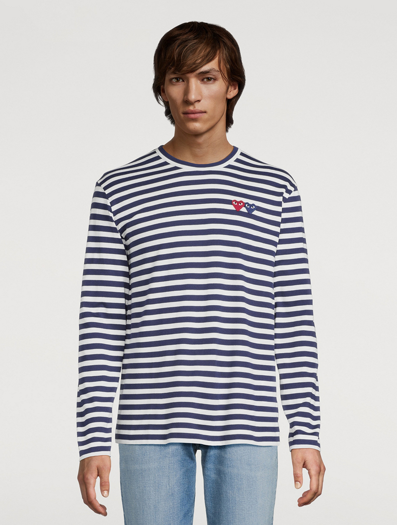 Heart Patch Long-Sleeve T-Shirt Striped Print