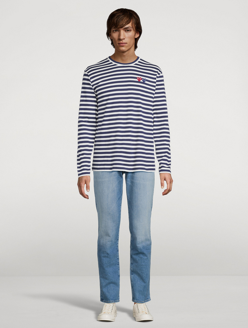 Heart Patch Long-Sleeve T-Shirt Striped Print