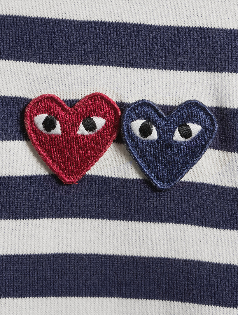 Heart Patch Long-Sleeve T-Shirt Striped Print