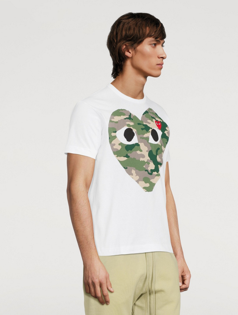 Comme des garcons play heart tee 2025 white y camo