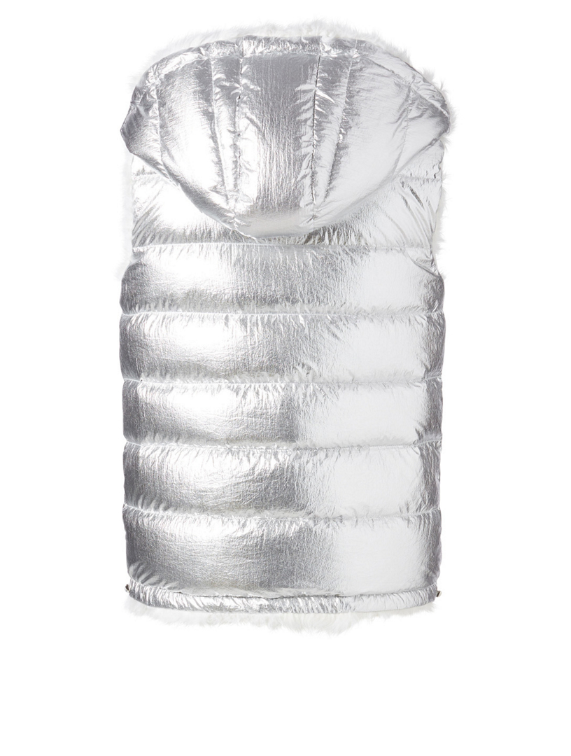 Reversible Metallic Puffer Vest With Fur