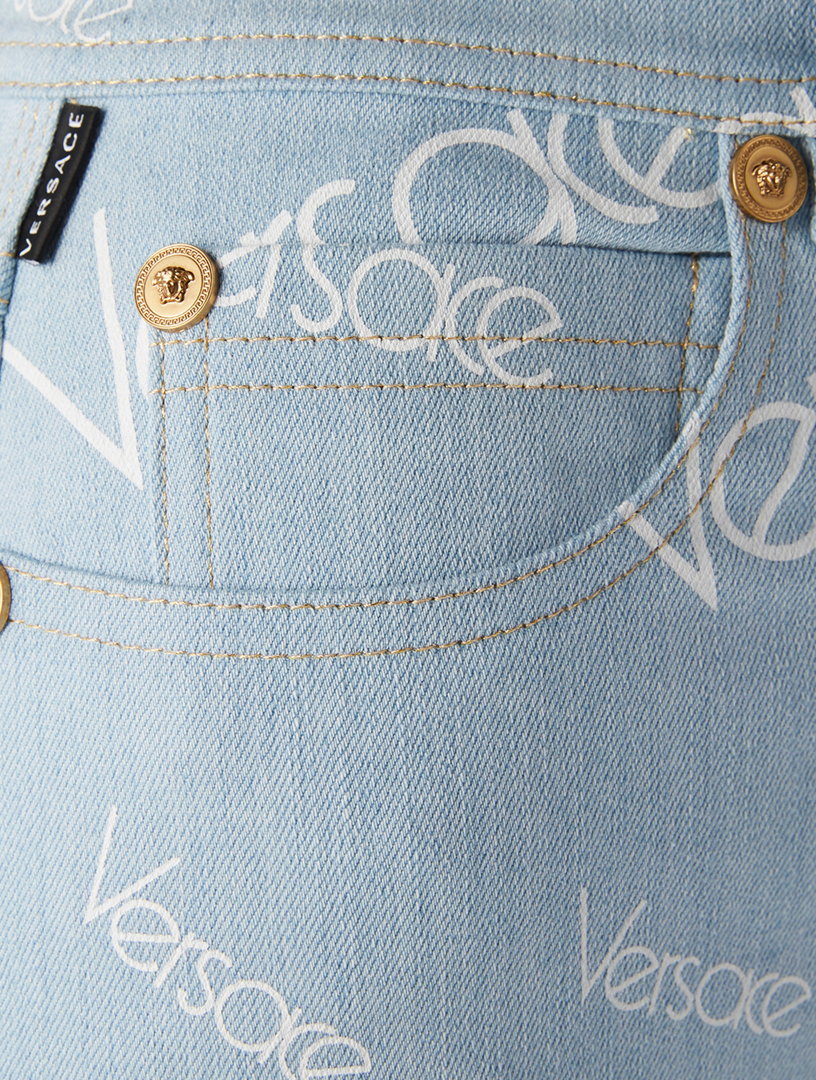Denim Mini Skirt Logomania Print