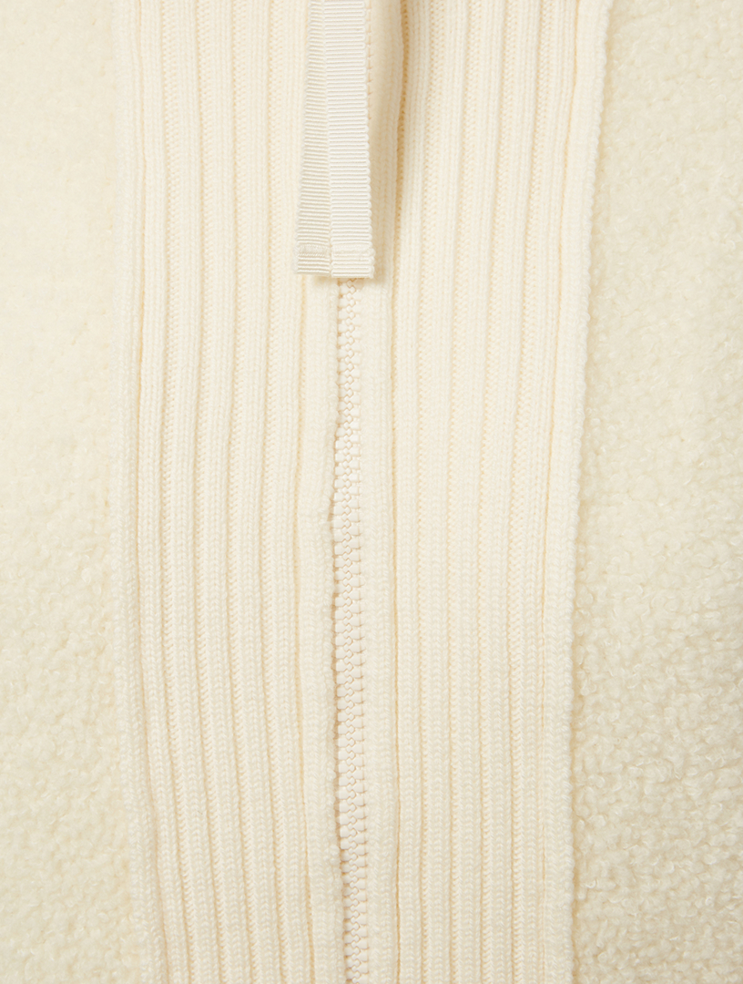 Zip-Up Down Wool Cardigan With Stripe