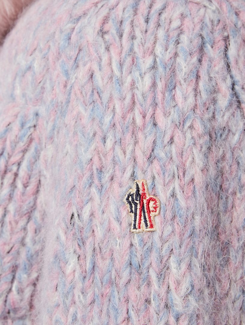 Cable Knit Down Puffer Coat With Fur Collar